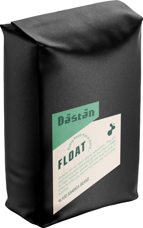 Black Dāstān Float coffee bag with a cream label